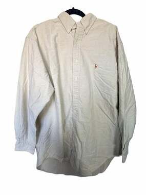 Ralph Lauren Yarmouth Cotton Oxford Shirt Size 17 34/35 Beige Long Sleeve_222